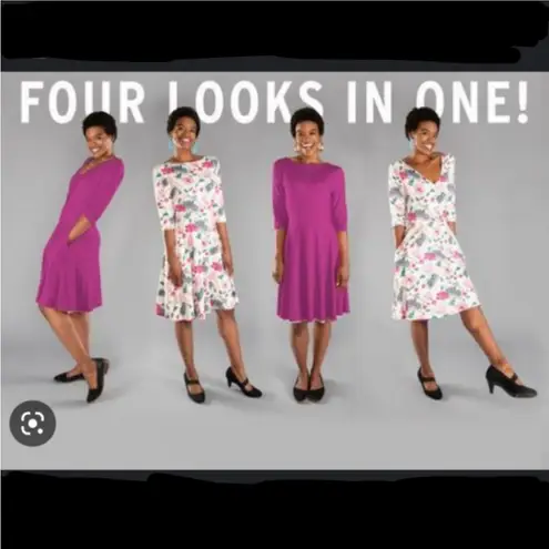 Betabrand Pink Round Trip Reversible Travel Postcard Tropical Dress Size Small