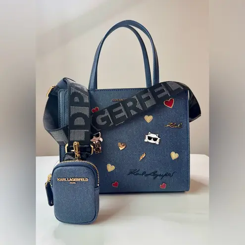 Karl Lagerfeld Paris Maybelle Denim Satchel with Pins & Coin Purse NWT