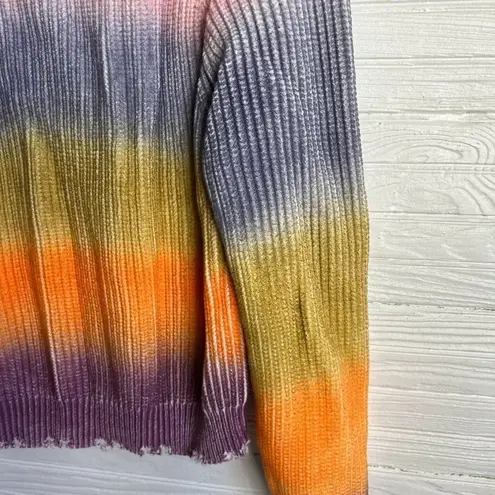 The Indigo Child Distressed Rainbow Sprayed V Neck Sweater Colorful Sz M