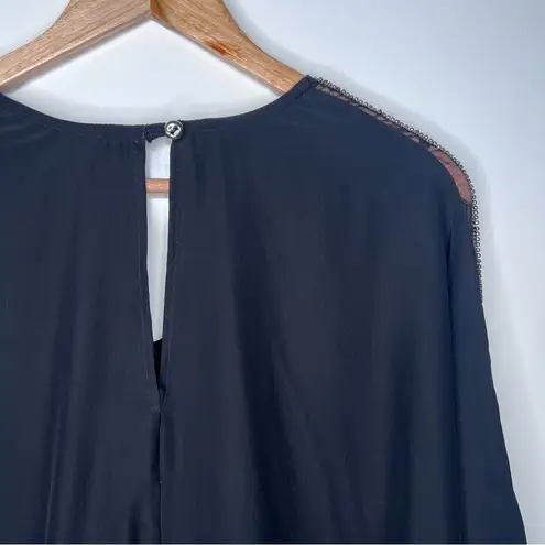 Karina Grimaldi 100% Silk Black Sequin/Beaded Sleeve Blouse Size XS