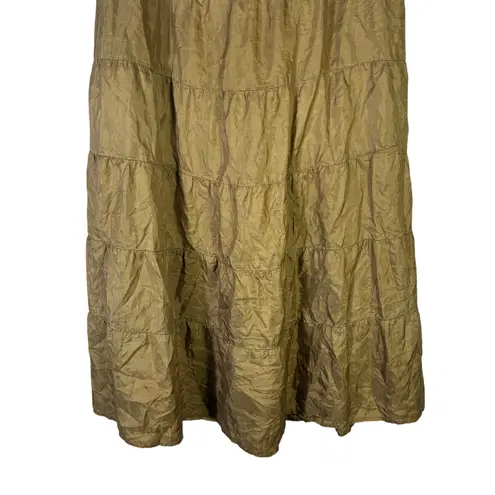 Garnet Hill 100% Silk Peasant Maxi Skirt Womens M Brown Tiered Boho Cottagecore