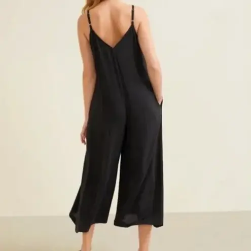 Garnet Hill Wide Leg Relaxed Fit Adjustable Strap Viscose Jumpsuit Black XS