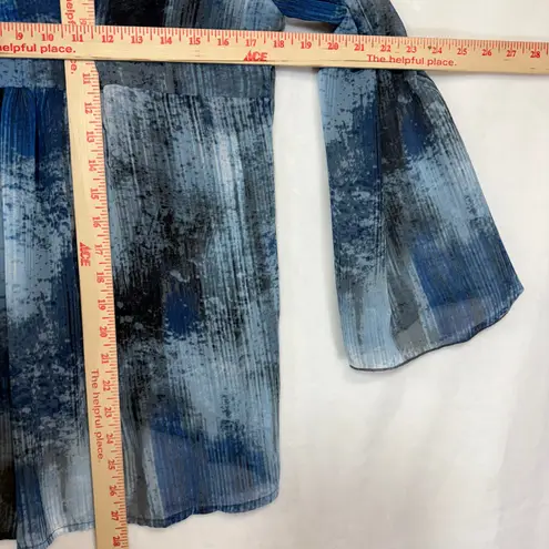 One World Small Blue Top Chiffon Lined Bell Sleeve Hippie Artsy Boho Lagenlook