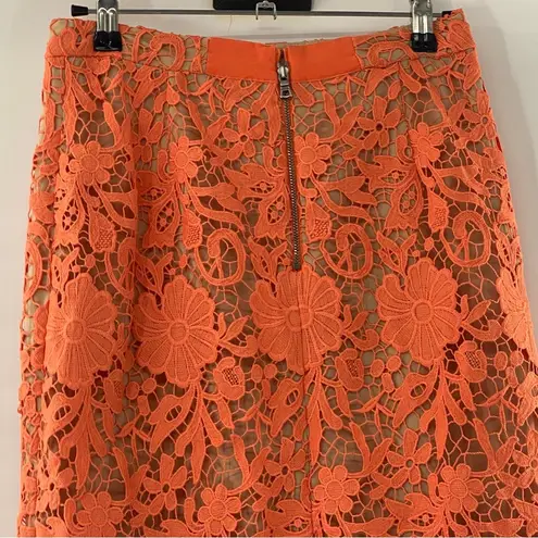 Alice + Olivia  Farrel Midi Pencil Skirt Coral & Nude Floral Lace Size 0 Lined