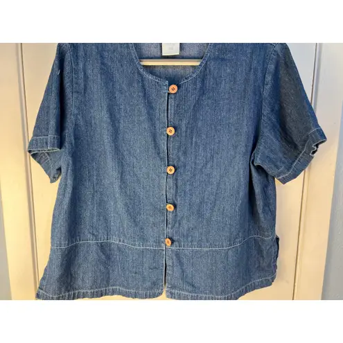 Coldwater Creek VTG Denim Blouse Large Minimalist Prairie Western Cowgirl