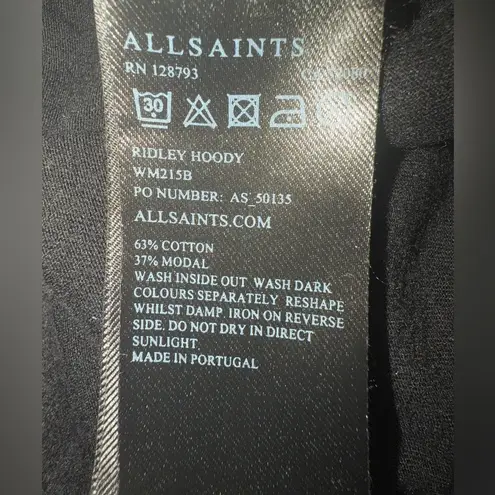 ALL SAINTS Ridley Hoodie Long Sweatshirt Zip Front Black size 6