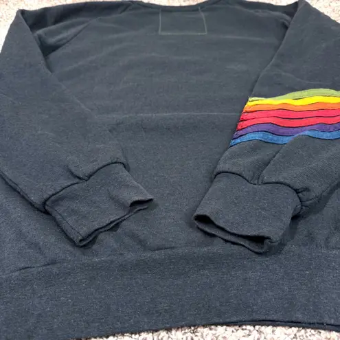 Aviator Nation Rare 7-Stripe Bolt Crew XL Gray Pink Bolt Rainbow Sleeve USA 70s