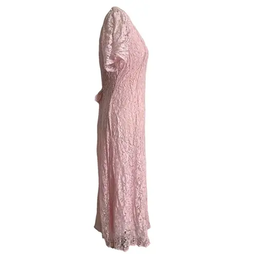 VTG Nostalgia Maxi Gauzy Lace Dress sz M Pink Short Sleeve Flowy Fairy Boho Size M