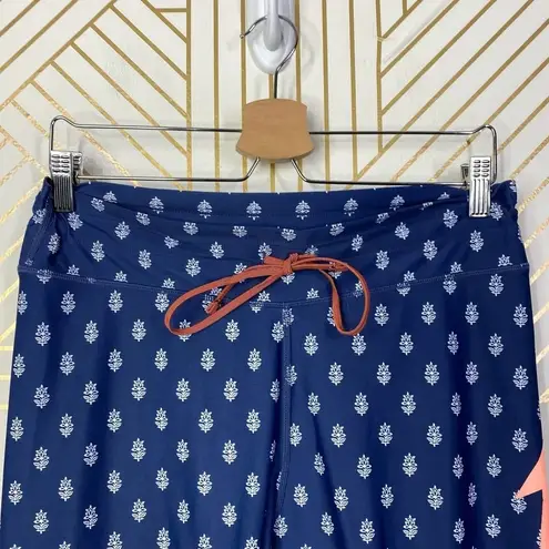 The Upside Pants Blue Floral Printed Drawstring Cropped Capri Leggings Size L Size L