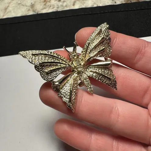 Rhinestone Butterfly Insect Signed Gerry’s Gold Tone Brooch Pin