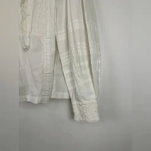 Anthropologie Delilah White Embroidered Pleated Lace Peasant Blouse Size 14