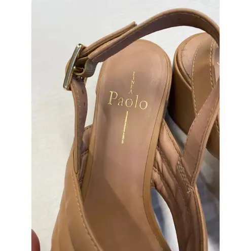 Linea Paolo Women Isabel Block Heel Sandals Slingback Cross Beige size 6 (s2)