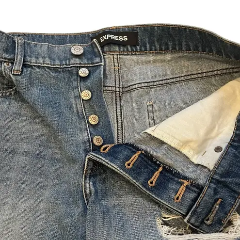 EXPRESS  Jeans Vintage Skinny High Rise Light Wash Button Fly Distressed, Sz 6