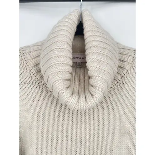 Willow And Wind Womens Cream Fringe Boho Southwestern Turtleneck Sweater Medium