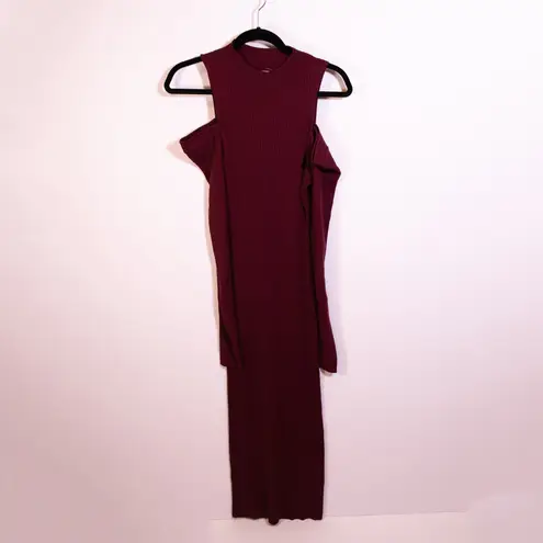 Open Edit NEW Mock Neck Cold Shoulder Long Sleeve Sweater Dress Burgundy Tannin