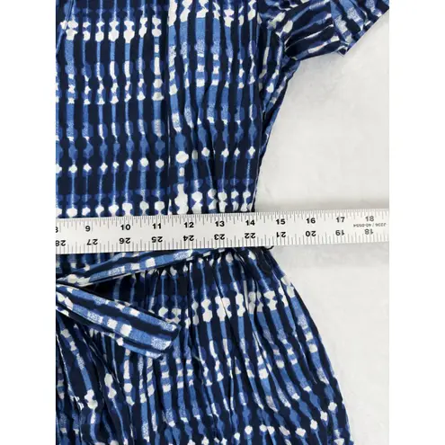 J Crew Blue White Tie Waist Maxi Dress Tiered Skirt Short Sleeve V Neck Size 6