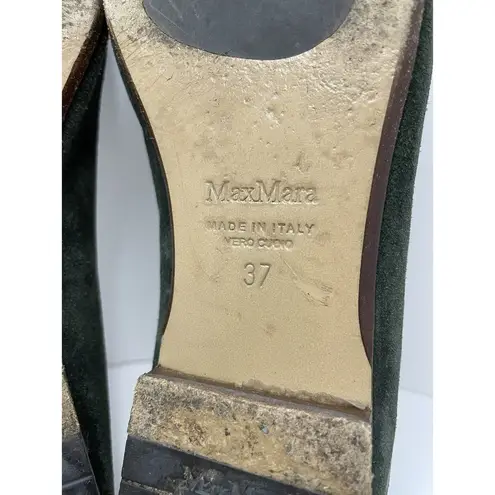 Max Mara Loafers Square Toe Suede Green Flats Women's Size 37 US 6.5 FLAW