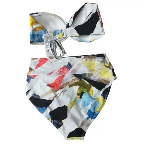 CALIA Women's Twisted Bandeau Bikini Top & Wide Banded HR Bottoms Set Size M NWT Blue Size M