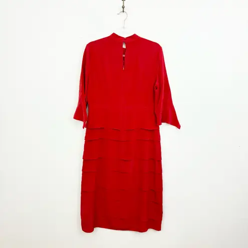 Iris & Ink Silk Red Tiered Midi Dress Size 14