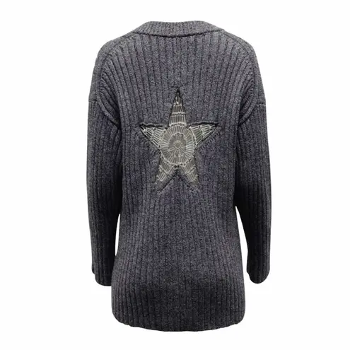 Alexander Wang safety pin star chunky rib knit wool v-neck tunic sweater