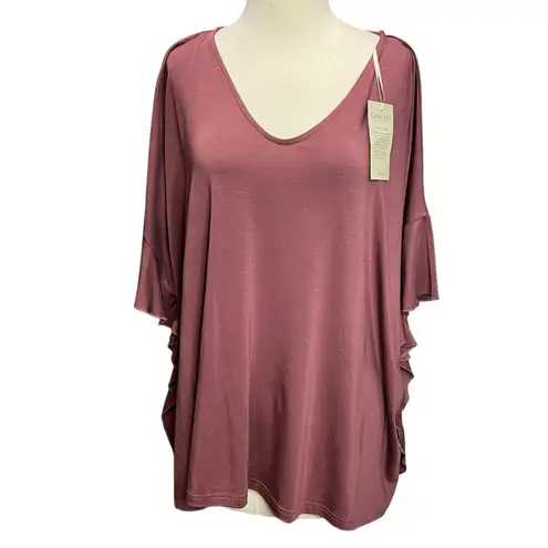 Garnet Hill Tunic Top Women M Burgundy Batwing Stretch Relaxed Feminine NEW