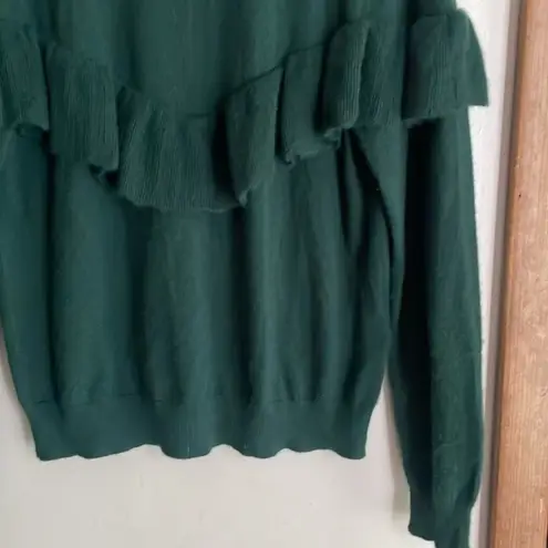 ANINE BING Cashmere Ruffle Knit Sweater emerald
