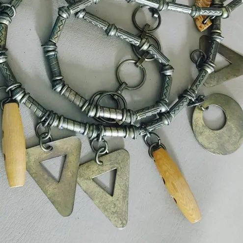 Geometric Shape Charm Belt Vintage Brass Wood Versatile Adjustable Chain Closure Size 36