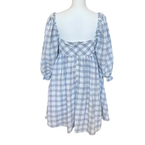 Judith March Babydoll Dress Size Medium Light Blue Gingham Mini Pockets Coquette