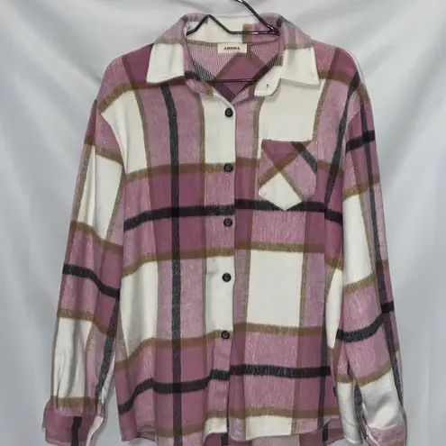 ADORE WOMENS (SEE SIZE BELOW) SOFT BRUSHED FLANNEL PINK BLACK PLAID SHACKET