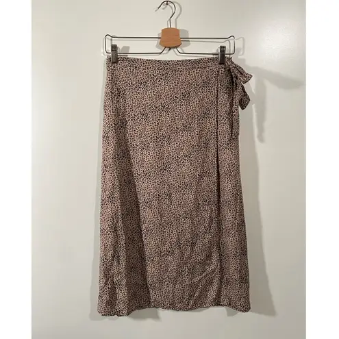 Urban Romantics True Wrap Midi Skirt with Micro Leopard Print Pattern in Size Small Tan Neutral