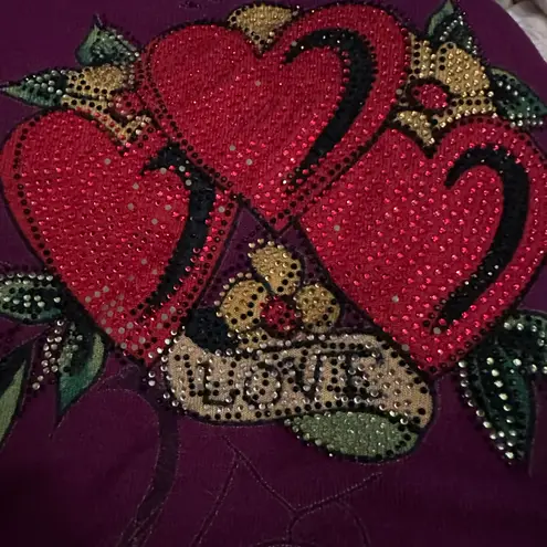 Ed Hardy Rhinestone Hearts And Skull V Neck Sweater