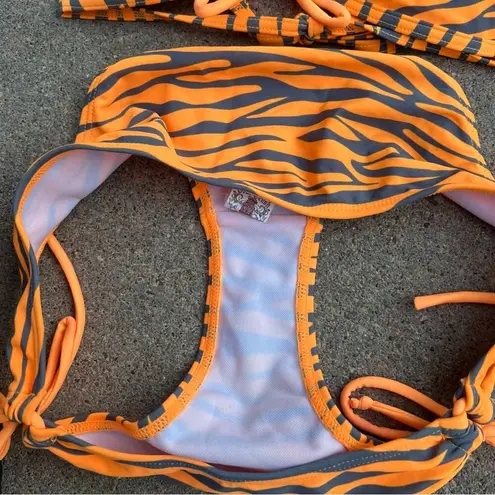 Vintage Y2K True Crush Orange Tiger Stripe Triangle Pushup Bikini Small/Medium