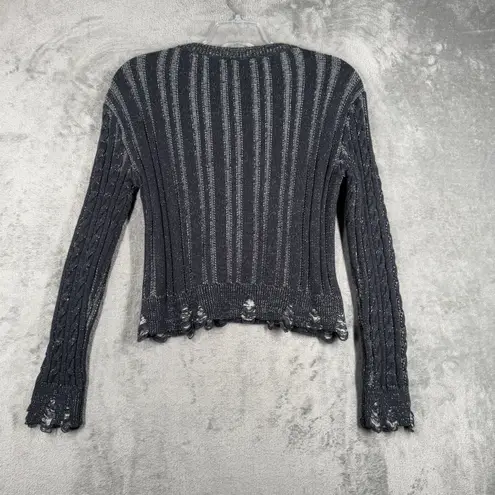 Pilcro Sweater Womens Large Navy White Marled Chunky Casual Distressed Grunge