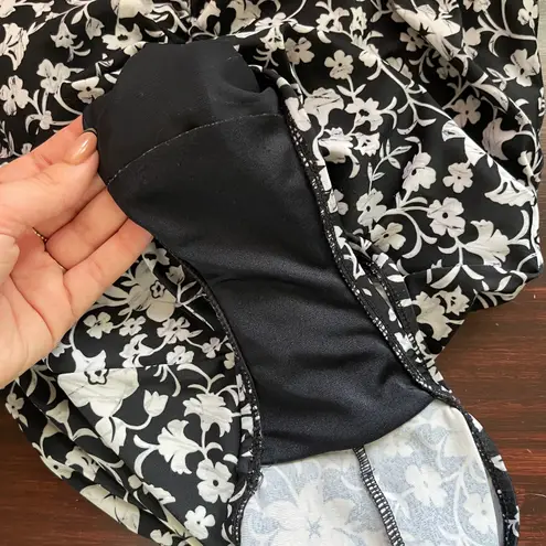 Tropical Escape Black And White Floral Ruched One Piece Swimsuit