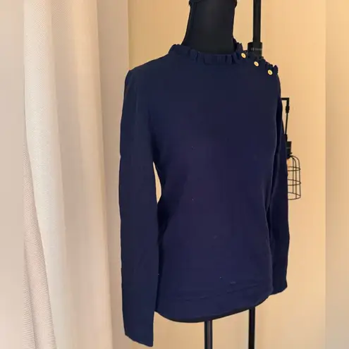 J. Crew Factory Cotton Ruffle Sweater with buttons Color Antique Navy Size XS Blue