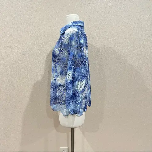 Alfred Dunner Blue Tie Dye Floral Medallion Lace Jacket Size Large Petite