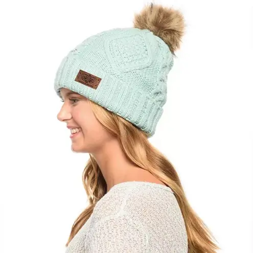 Angela & William Black Faux Fur Pom Beanie with Fleece Lining