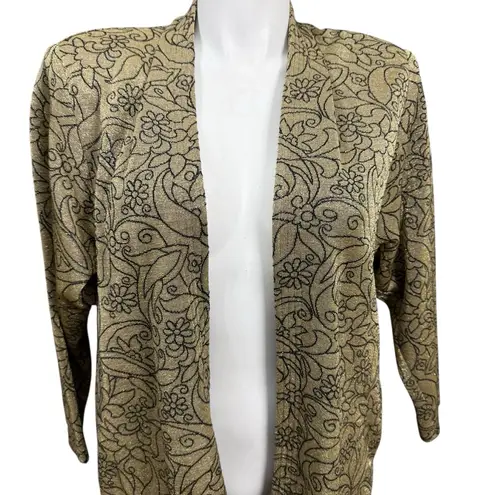 Vintage Three Flaggs California Women’s XL Metallic Floral Open Front Blazer Gold