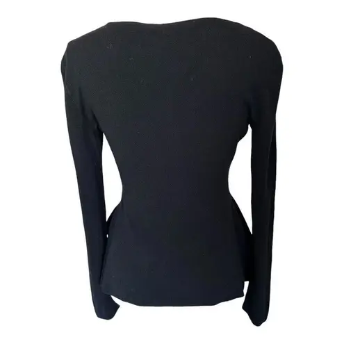 BCBGMAXAZRIA  Womens Audrey Black Long Sleeve Knit Peplum Top Solid Silk M