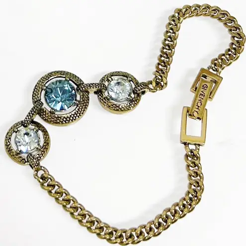 Givenchy Authentic Gold and Blue Crystal Chain Bracelet