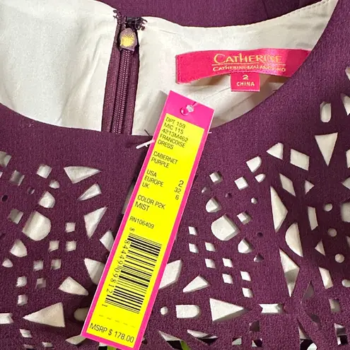 Catherine Malandrino Deep Plum Cabernet Purple Lace Laser Cut Pencil Dress sz 2
