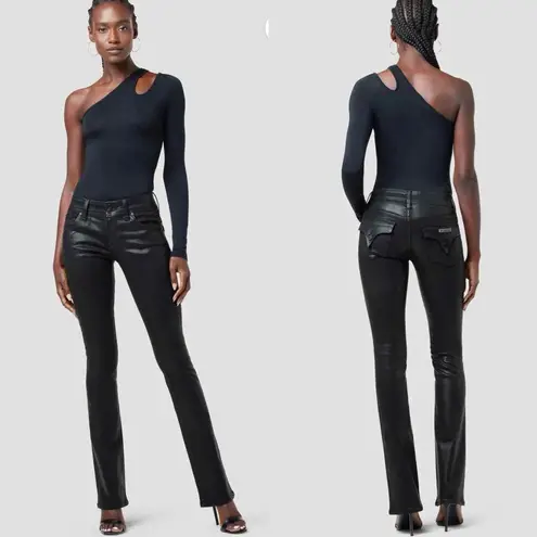 Hudson Beth Mid Rise Baby Boot Size 32 Black Coated Beauty Inseam 34” Long