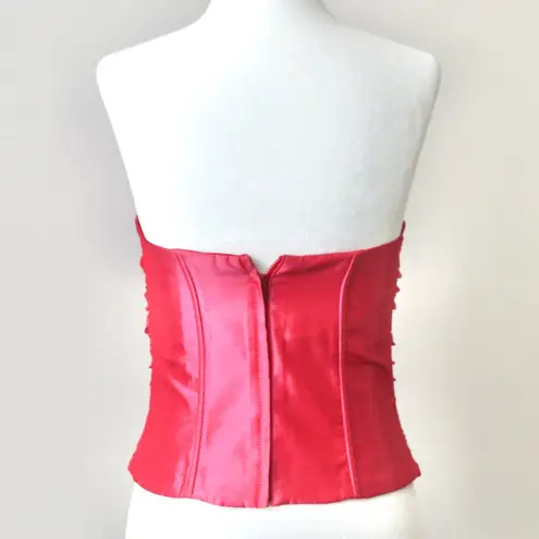 Vintage 90's Hot Pink Iridescent Pleated Cropped Boned Corset Top Extra Small