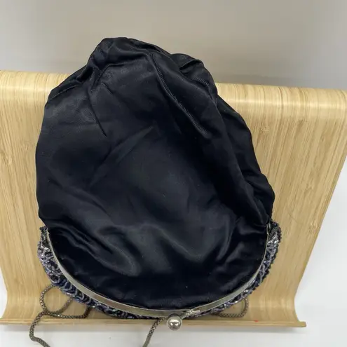 Vintage La Regale Purse Bag Beaded Black Silver Tone Evening Formal Chain Strap