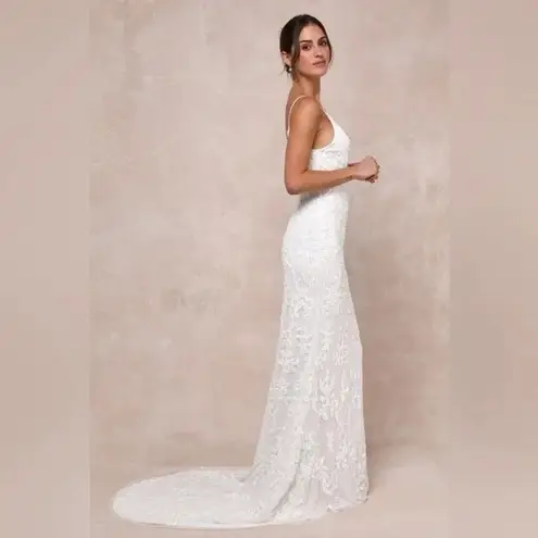 Lulus Everlasting Passion White Sequin Beaded Backless Maxi Dress Size M Size M