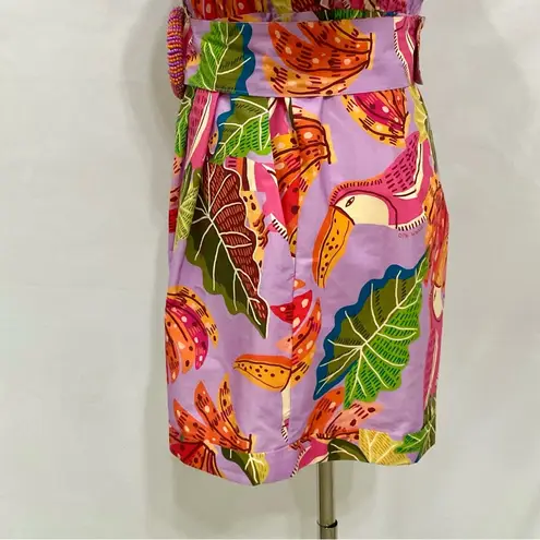 Farm Rio Lilac Beaks & Bananas V Neck Romper Sz Small Tropical Shortall