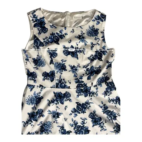 Gardenwed Floral Blue White Toile Floral Fit & Flare Dress Plus Size 3XL Cotton