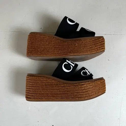 Chloé CHLOE- Woody Wedge Espadrille Platform Sandals Slip On Designer Fashion