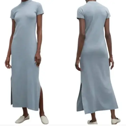 Club Monaco Dress Maxi Ribbed Tea Dyed Mock Neck Stretchy Teal Womens Size XL