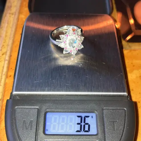 Rainbow Moonstone Pink Sapphire Sterling Silver Cocktail Ring Size 6